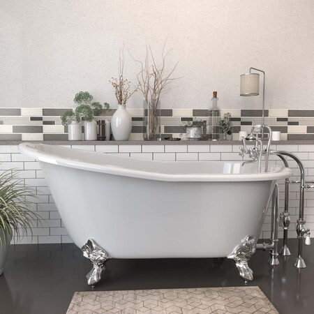 Cambridge Plumbing Cast iron clawfoot slipper tub, free-standing plumbing pkg faucet 398463 Polished Chrome 61" ST61-398463-PKG-CP-NH